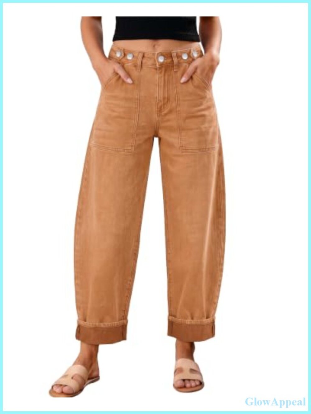 GRAPENT Barrel Jeans Women Cinched High Waist Cuffed Stretchy Denim